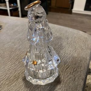 Lead Crystal Christmas Angel, gold halo and gold stars trinket box/candy dish